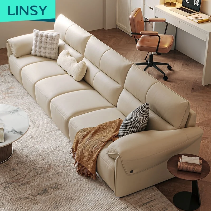 European Chesterfield Style 4-Seater Beige Leather Sofa Minimalist Design for Home or Hotel Use PS060-D Living Room Furniture