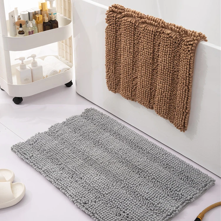 Нескользящий коврик для ванной из шенилла в полоску разных цветов