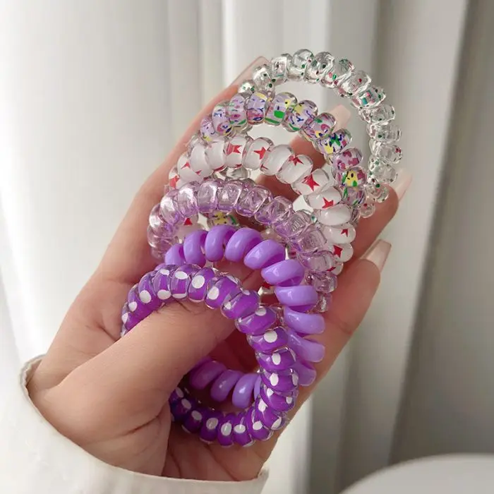 Wholesale Candy Colorful Telephone Wire Hair Ties Set  For Women Girls HR1227