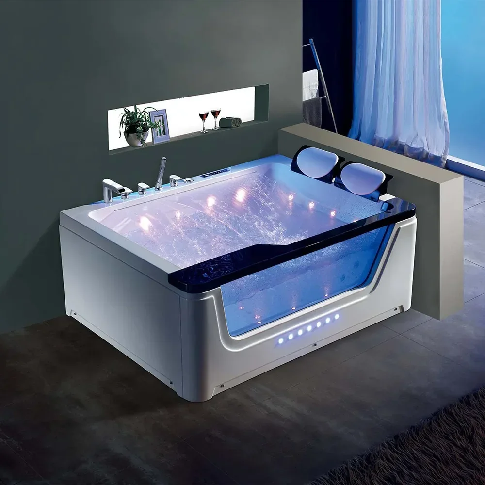Multifunctional Acrylic Bath Tub 2 People Jaccuzi Glass Whirlpool Massage Corner Bathtub