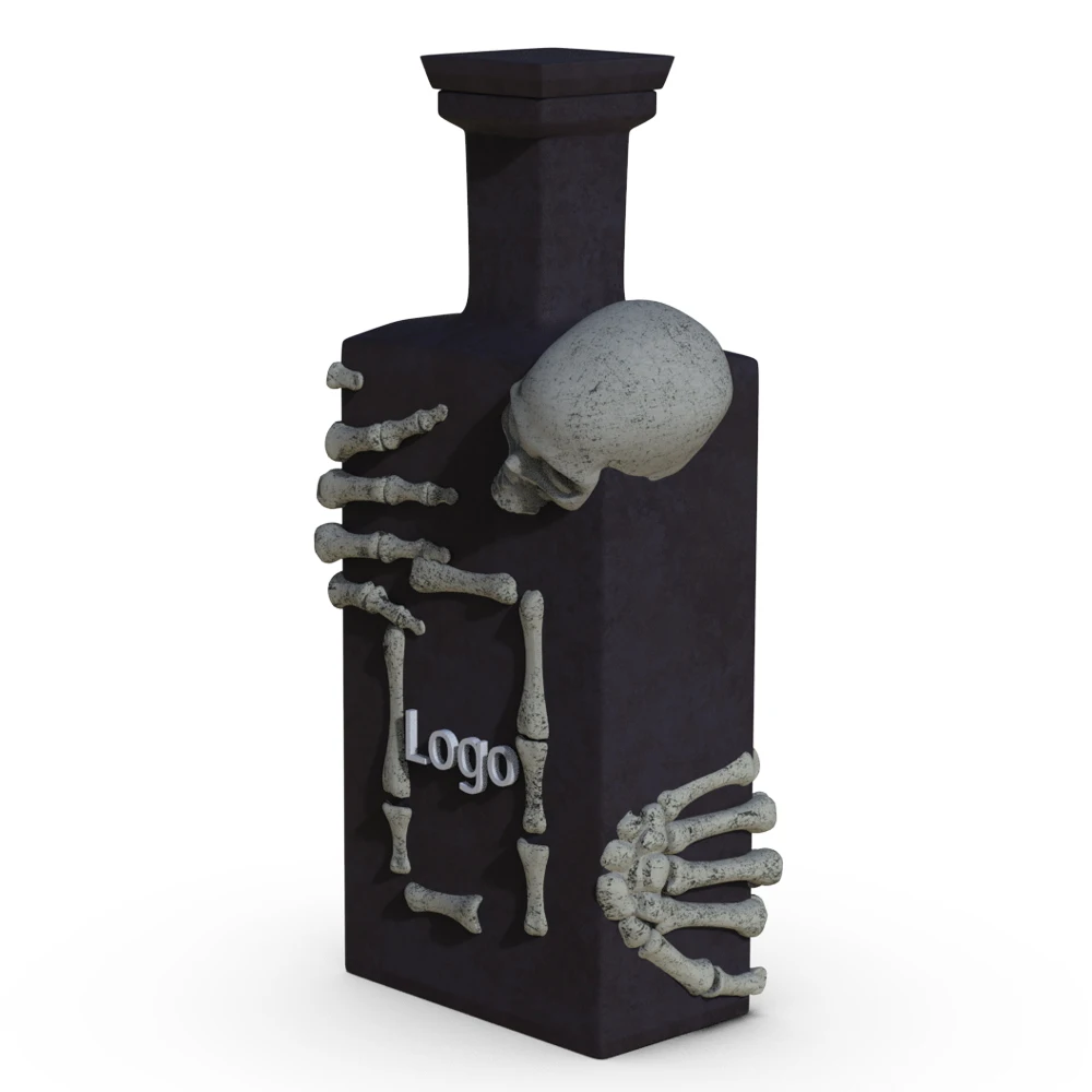 Custom logo porcelain alcohole drink whiskey tequila decanter Day of the Dead skull empty luxury matte black ceramic wine bottle