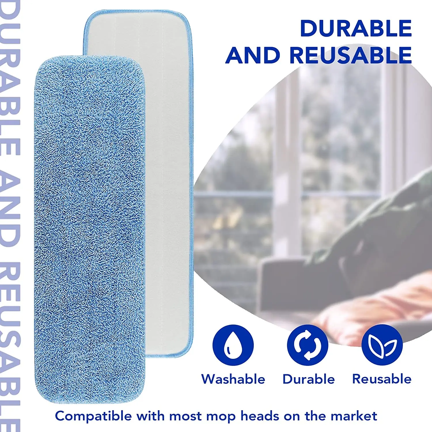 Microfiber Cleaning Pads Compatible with Bona Mop Reusable 18 Inch Mop Replacement Pads Washable Microfiber Mop Pads Refills Rep