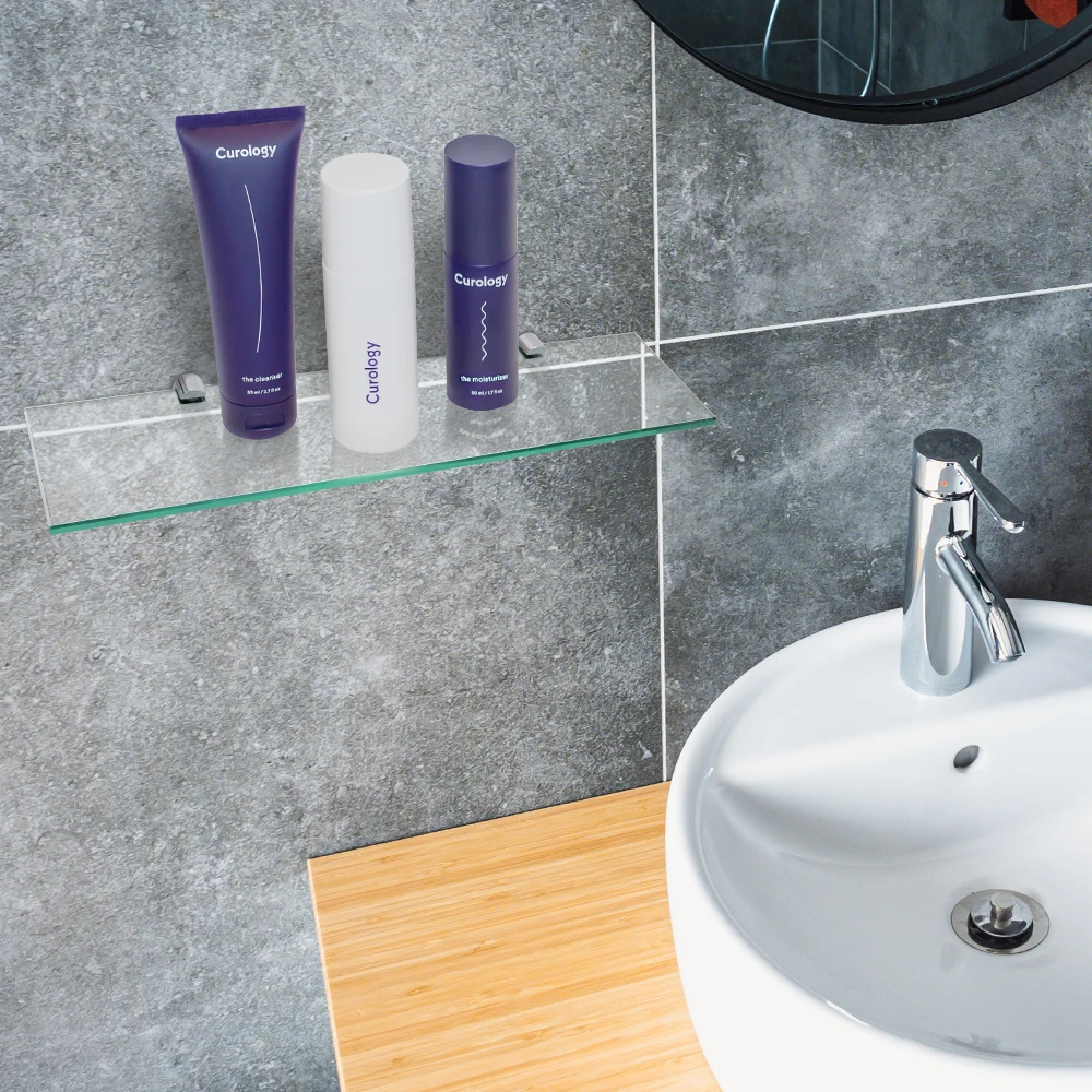 High Quality Bathroom Shelf Set OEM Glass Shelf with Rectangle Tempered Glass and Polished Chrome Bracket Wall Mount