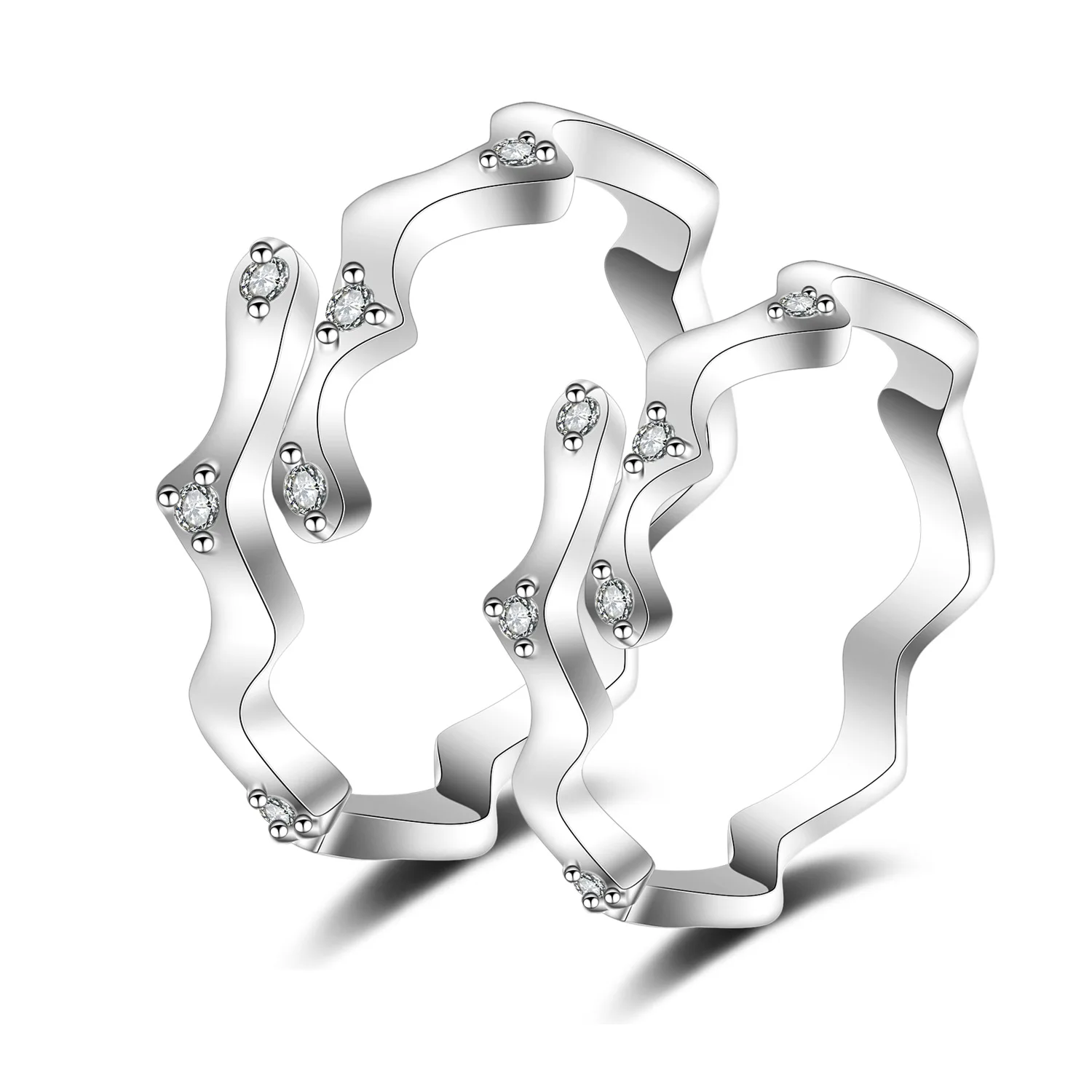 Fashion 2 Pcs/set Twisted Wave Inlaid Zirconium Open Couple Ring Forever Love Zircon Heart Ring Women Jewelry