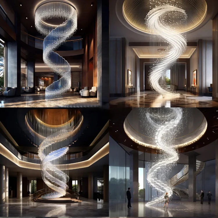 Custom Staircase Deco Pendant Light Hotel Lobby Living Room LED Morden Crystal Chandelier Pendant Lights