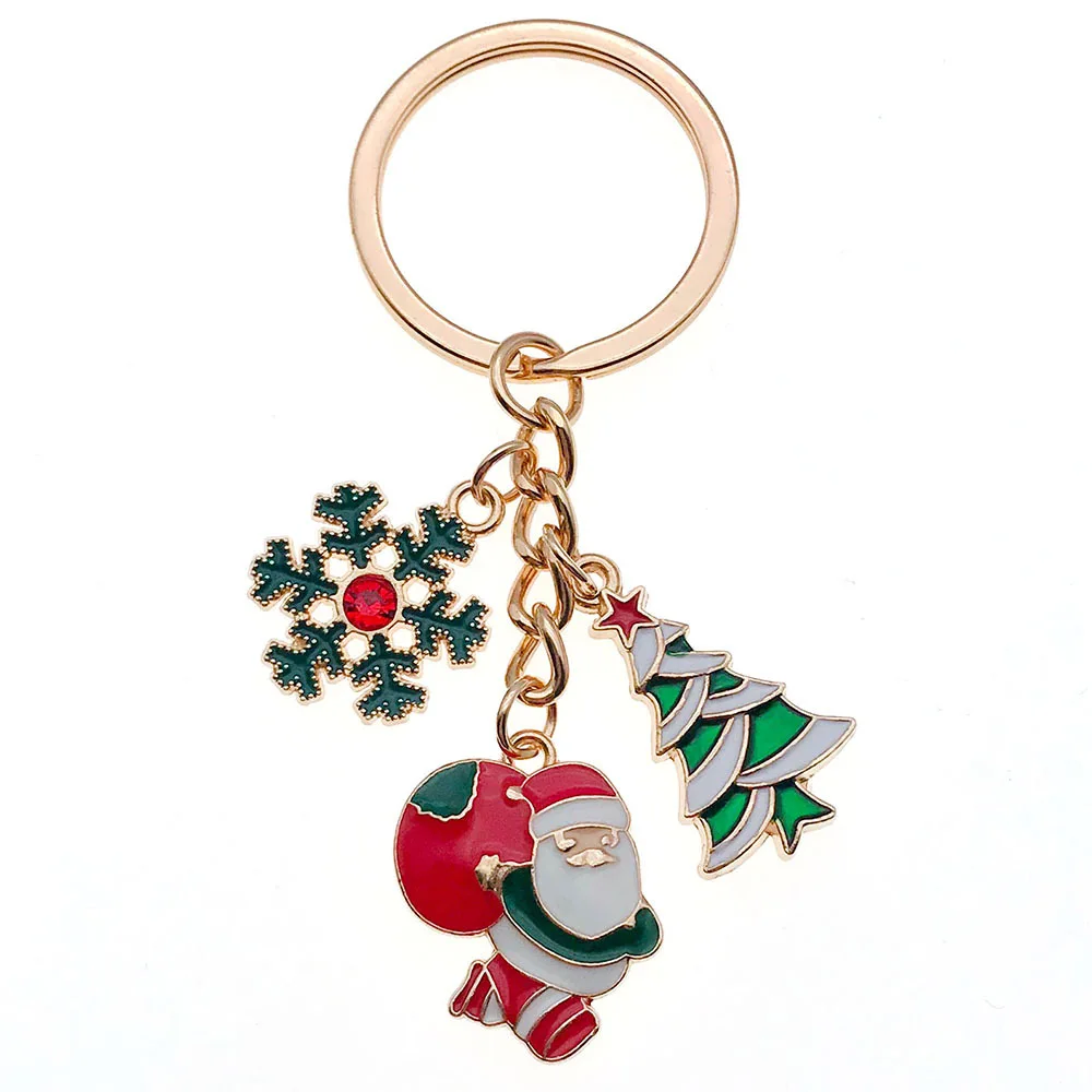 Custom Wholesale Christmas metal KeyChain Santa Elk Christmas Tree Cute Keychain With Metal Key Ring