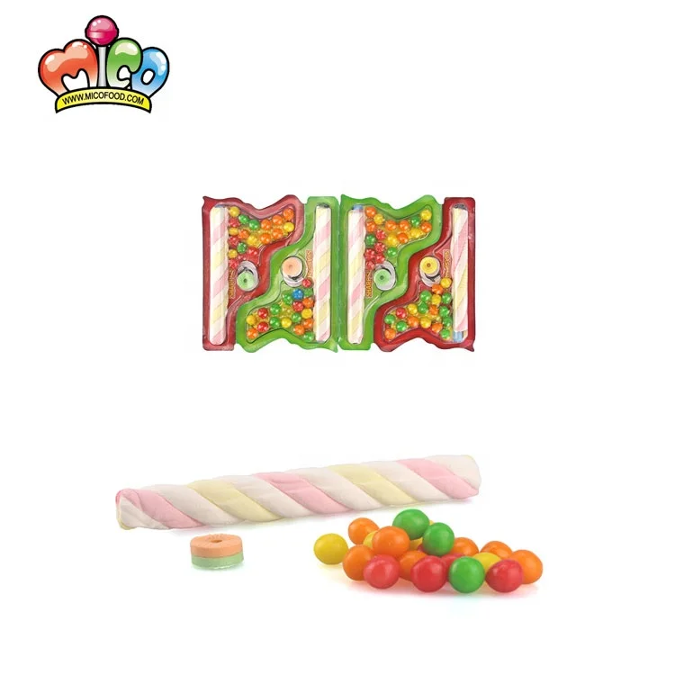 3 IN 1 Marshmallow And Whistle Press Candy Set In The Gun Packing Toy Candy