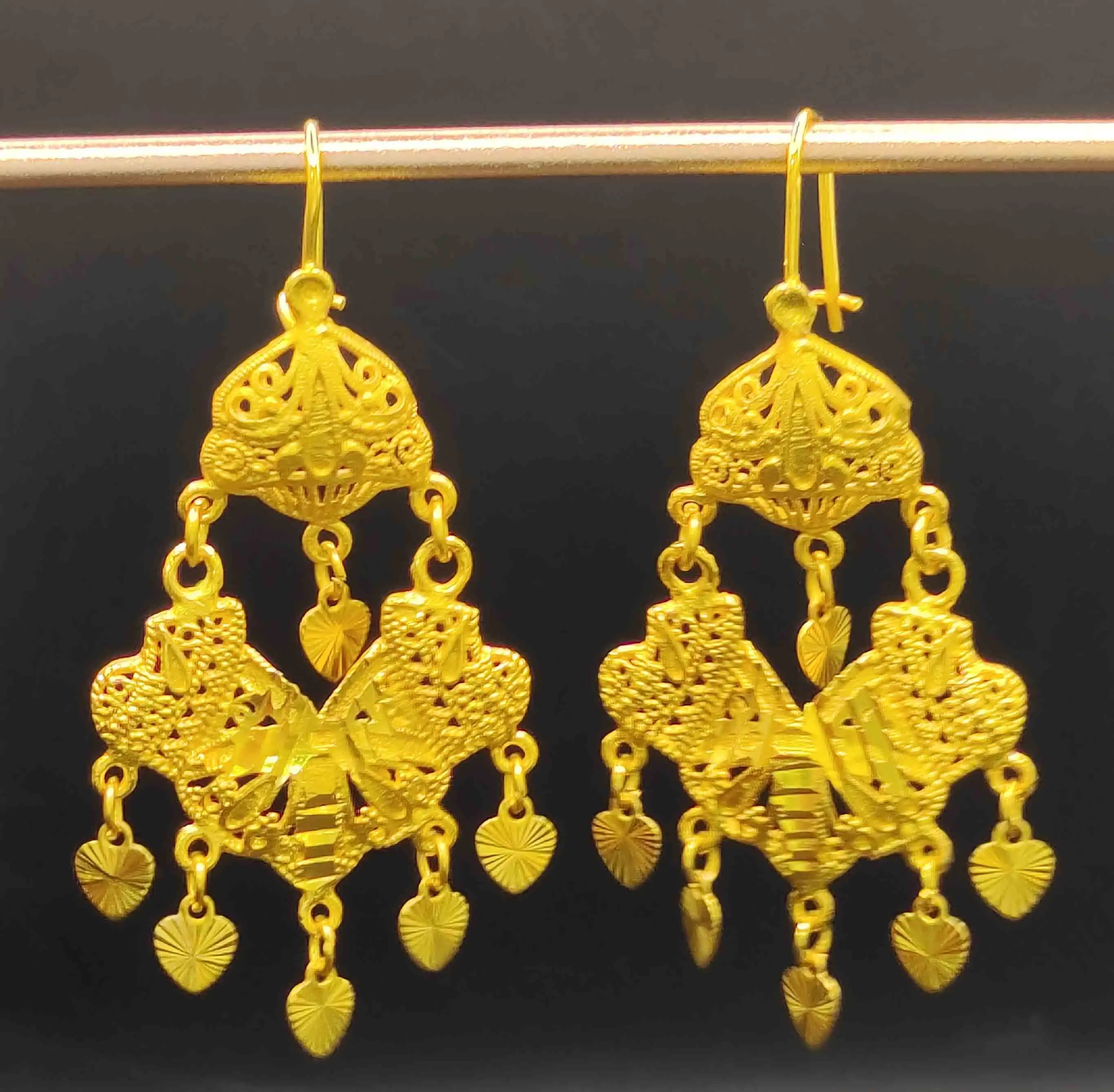 Wholesale Indian Wedding Decoration Copper Dubai Gold Plated Tassel Pendant Hook Piercing Earrings For African Women