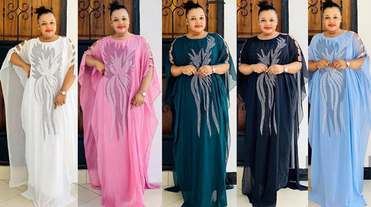 Wholesale cheap African Ironed drill chiffon sundress Women gown dress set and muslim style long dress