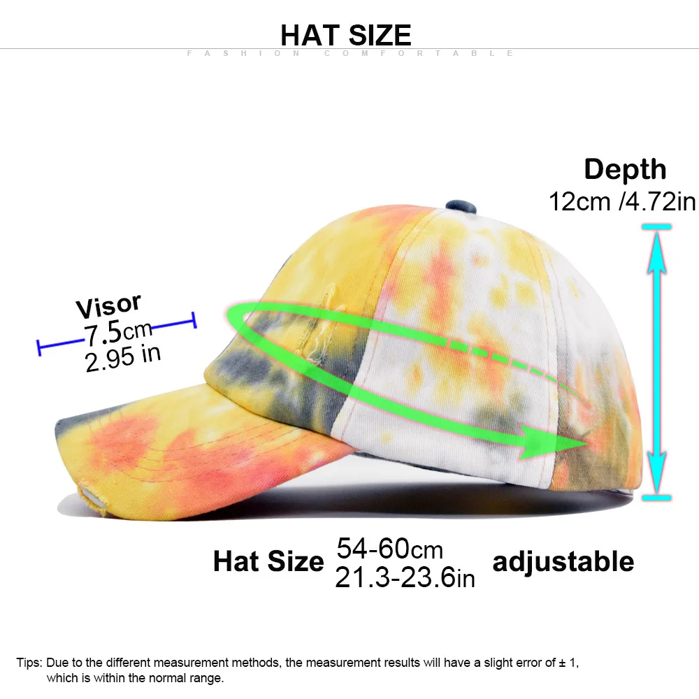 Hot Selling Cap Fashion Women Stylish Tie Dye Baseball Caps Worn-out Distressed Vintage Dad Hat With Custom Embroidered Logo