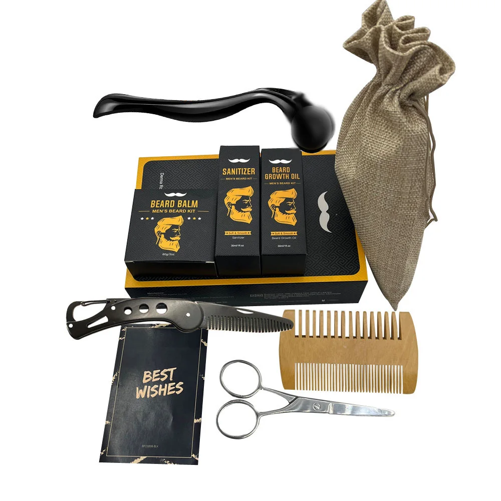 hot selling natural custom logo oem beard growth oil groom kit wholesale beard grooming kit
