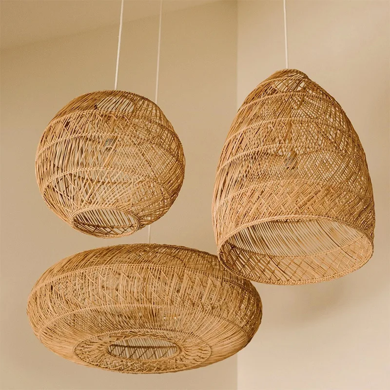 Hand Woven Hanging Ceiling Lamp Shade Wicker Round Chandelier Woven rattan chandelier
