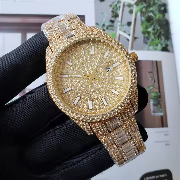 2022 New Design Luxury Gold Stainless Steel Strap Quartz Watch Top Brand Role Waterproof High Quality Japanese Origin Diamond