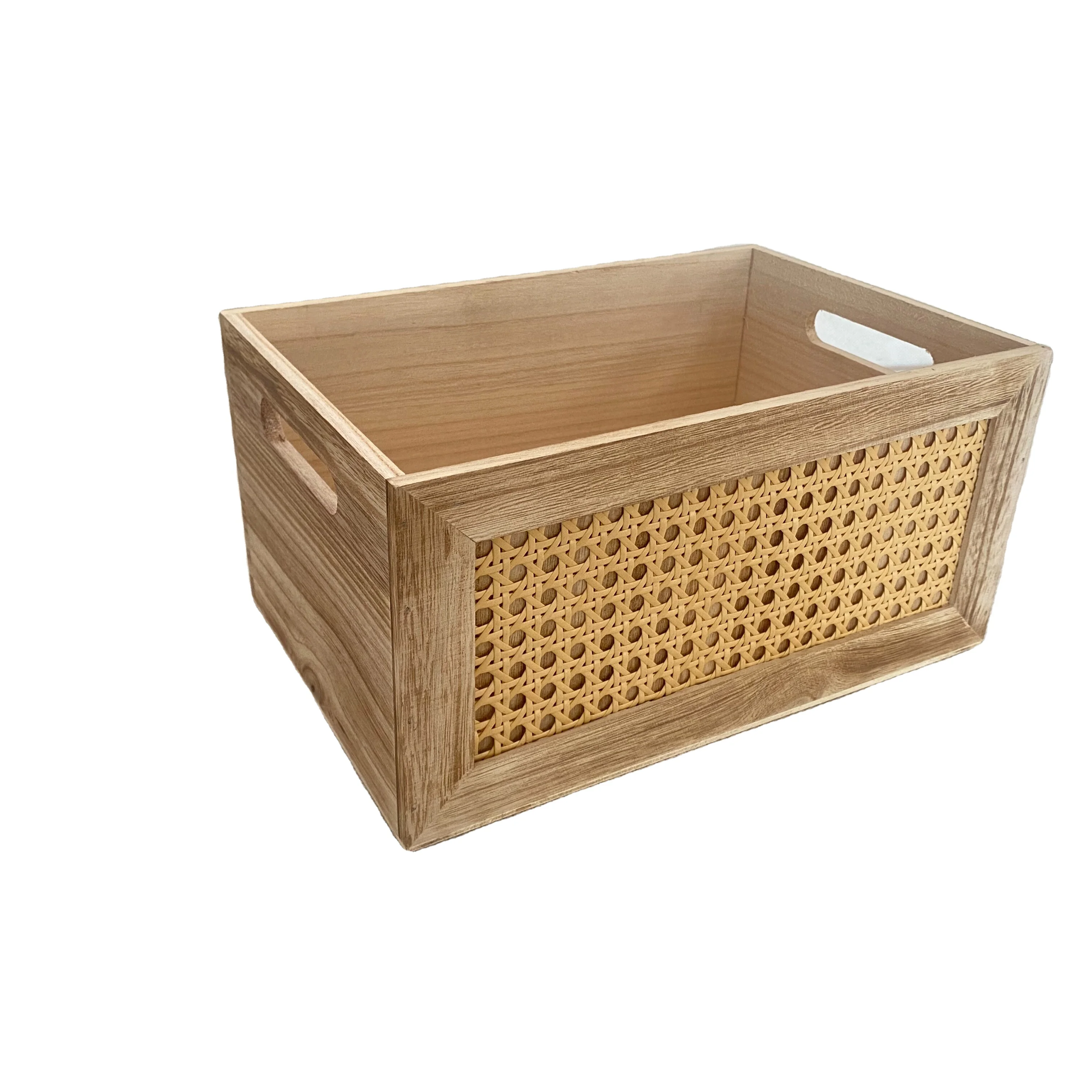 New S/3 home decoration solid wood rattan woven finishing storage box storage box