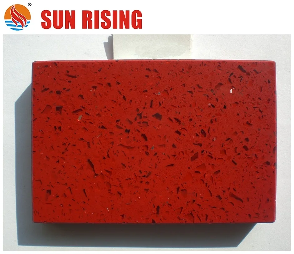 Modern Kitchen with Artificial Red Crystal Quartz Stone Countertop