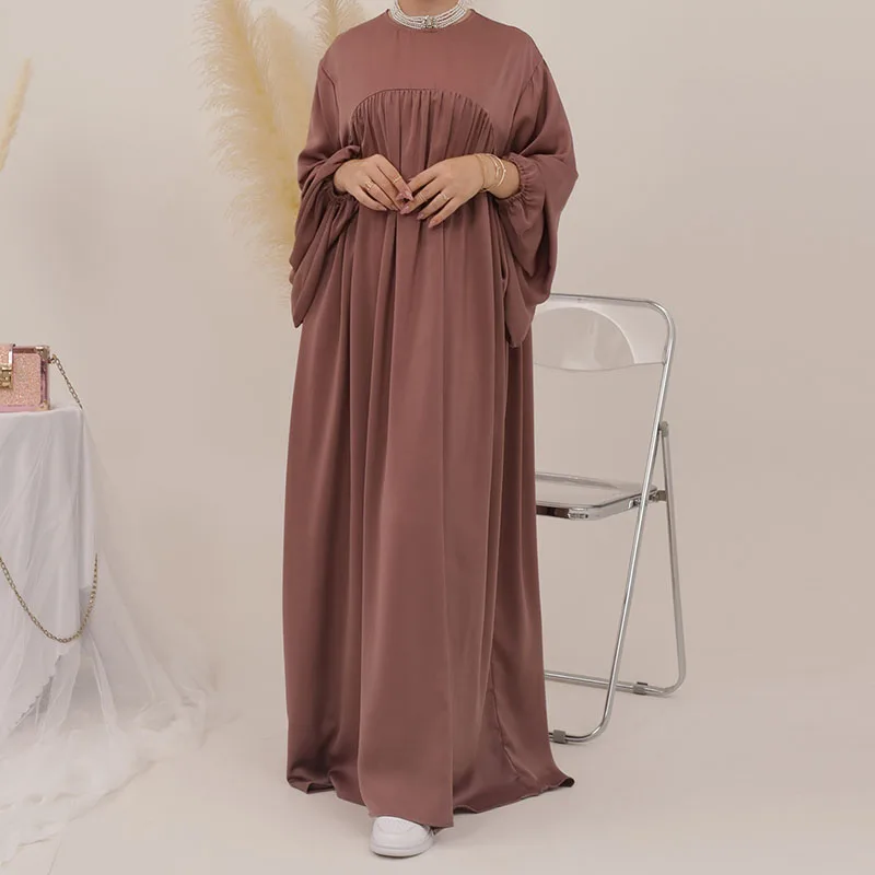 Balloon Sleeve Velvet Satin Abaya With Pockets New EID Fashion Wholesale High Quality Muslim Women Modest Dress Islamic Clothing