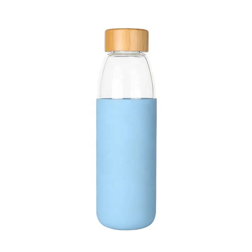 
500ml glass water bottle with silicone sleeve wholesale with bamboo lid 