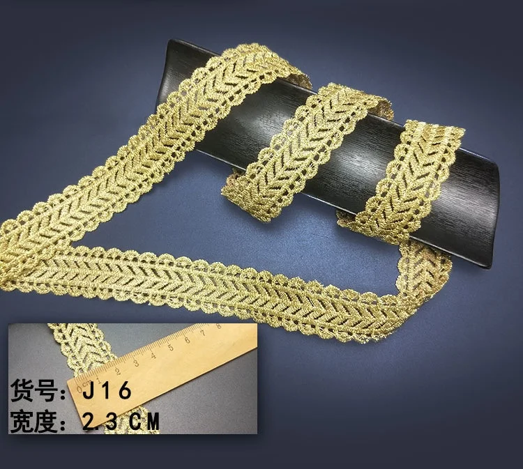 High Quality Luxury Gold Lace Trim Water Soluble Embroidery Floral Lace Ribbon Fabric for Wedding Dress Clothes Decoration