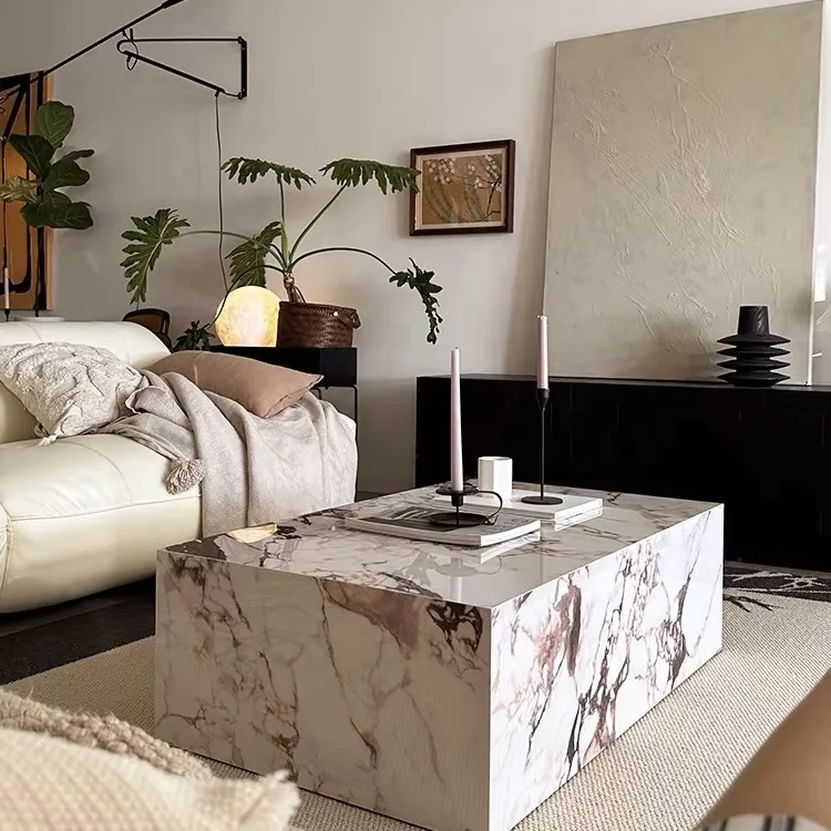 Luxury quality cheap price modern side table nordic Kaia Calacatta Viola Marble Plinth Block Large Coffee Table