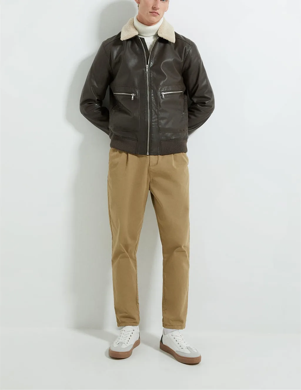 
Wholesale fashion simple detachable fur collar leather jacket for men 