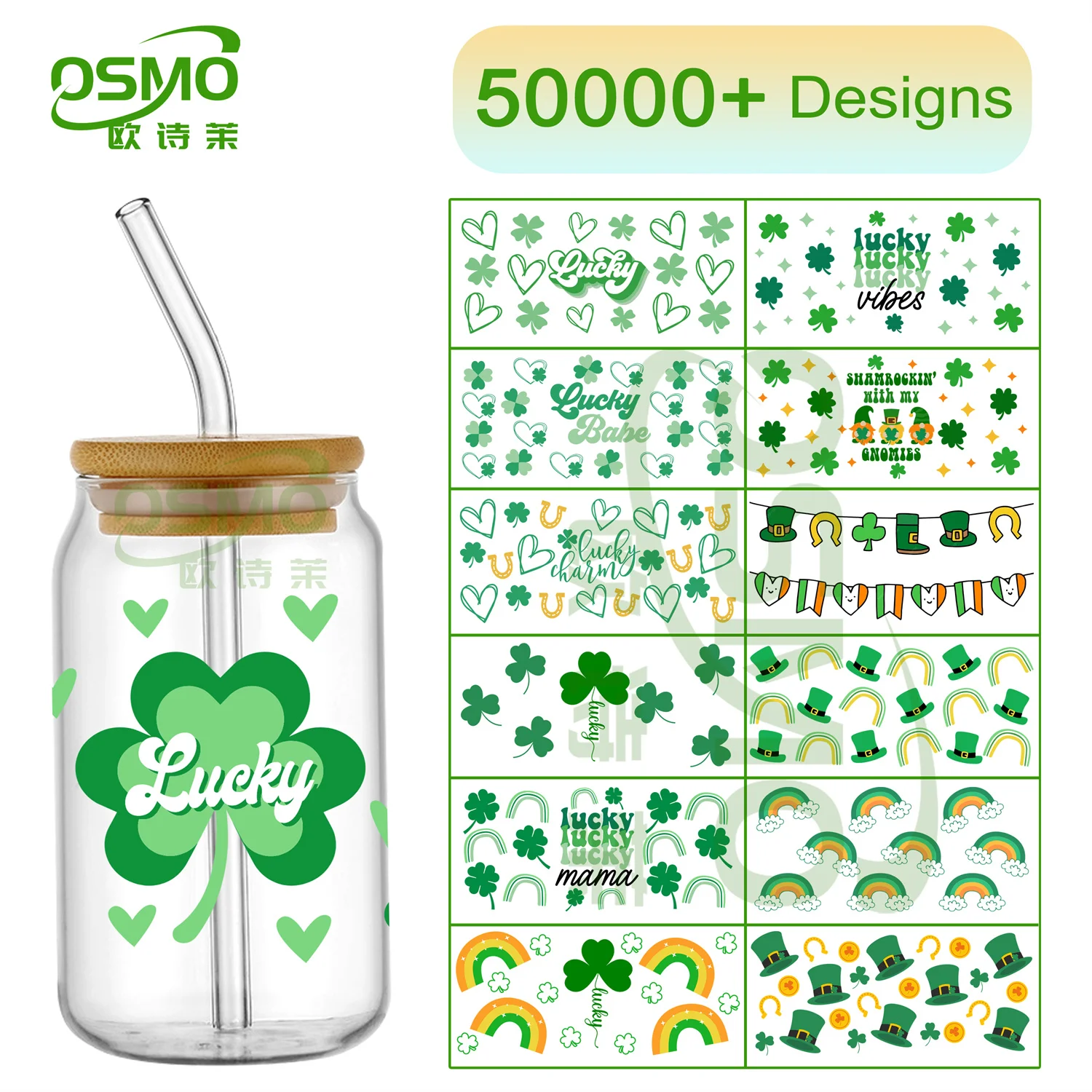 Osmo 16 унций двухсторонний факторой оптовая продажа УФ-упаковка обертка удача клевер лист клевера для стеклянных банок на Libbey