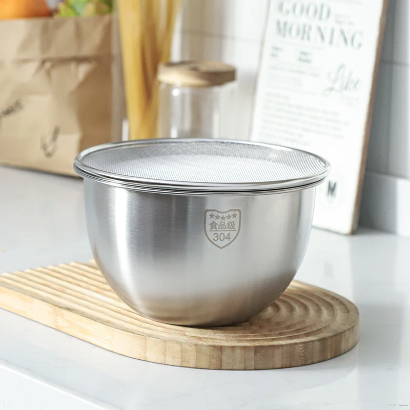 Korea style 4 pcs stainless steel 304 multipurpose kitchen 20cm drain tray plate filter salad food mixing bowl set