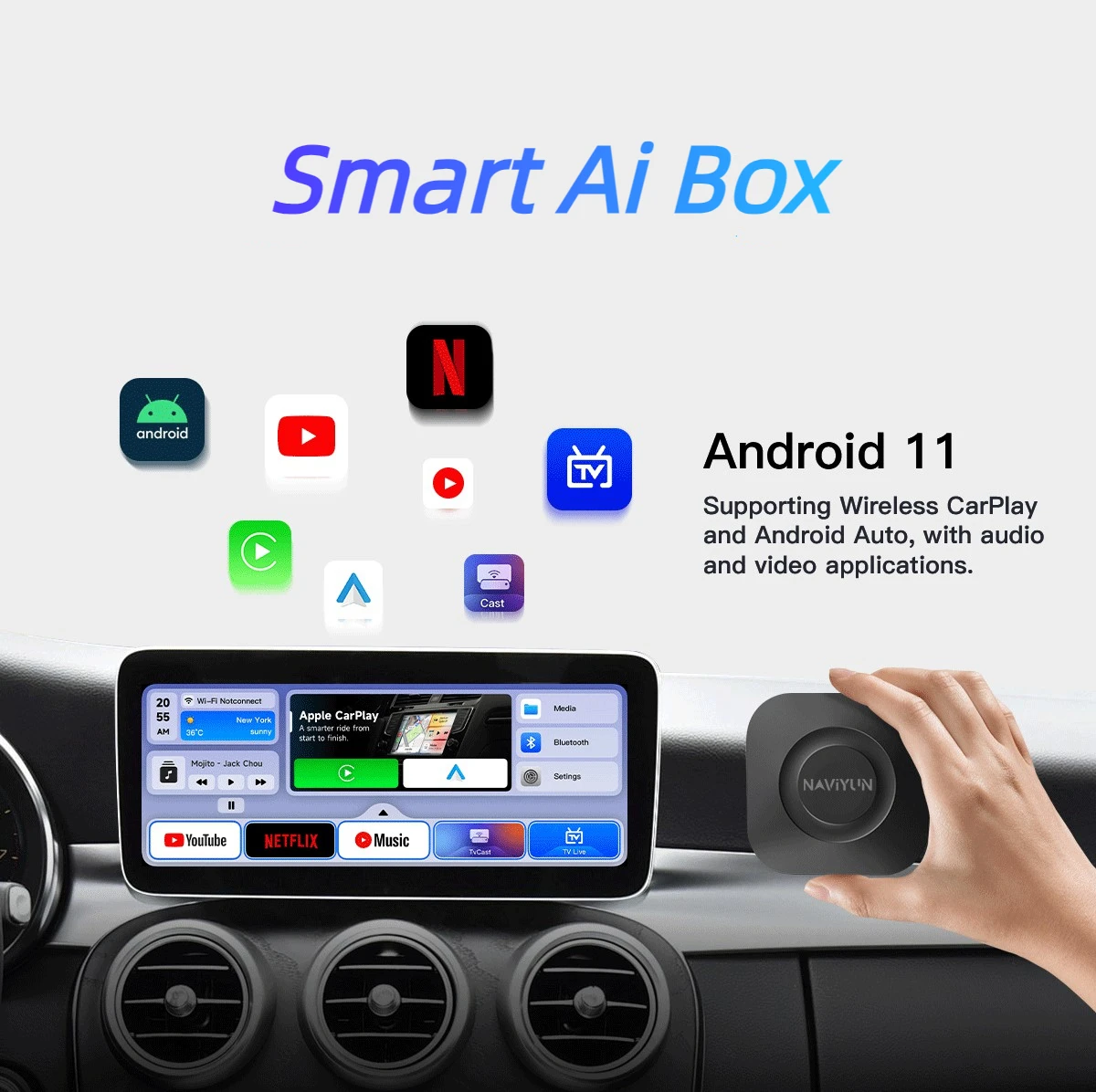 2024 Hot Sale Ai Box Smart TV Box Wireless CarPlay Android Auto Android 11 4 cores 8G+128G IPTV
