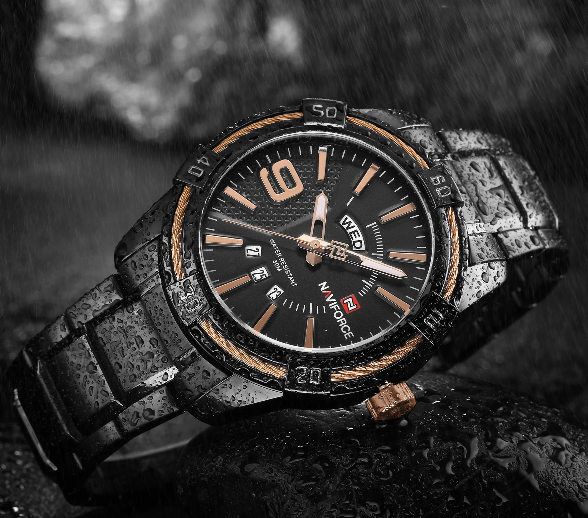 NAVIFORCE 9117S Fashion Men Watch Elegant Stainless Steel Wire Bezel Men Sports Watch Waterproof