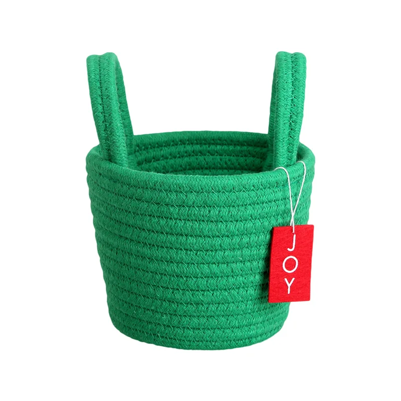 Christmas Decoration Gift Basket Cotton Rope Portable Candy Basket Red and Green Theme Holiday Party Kids Light Storage Bag