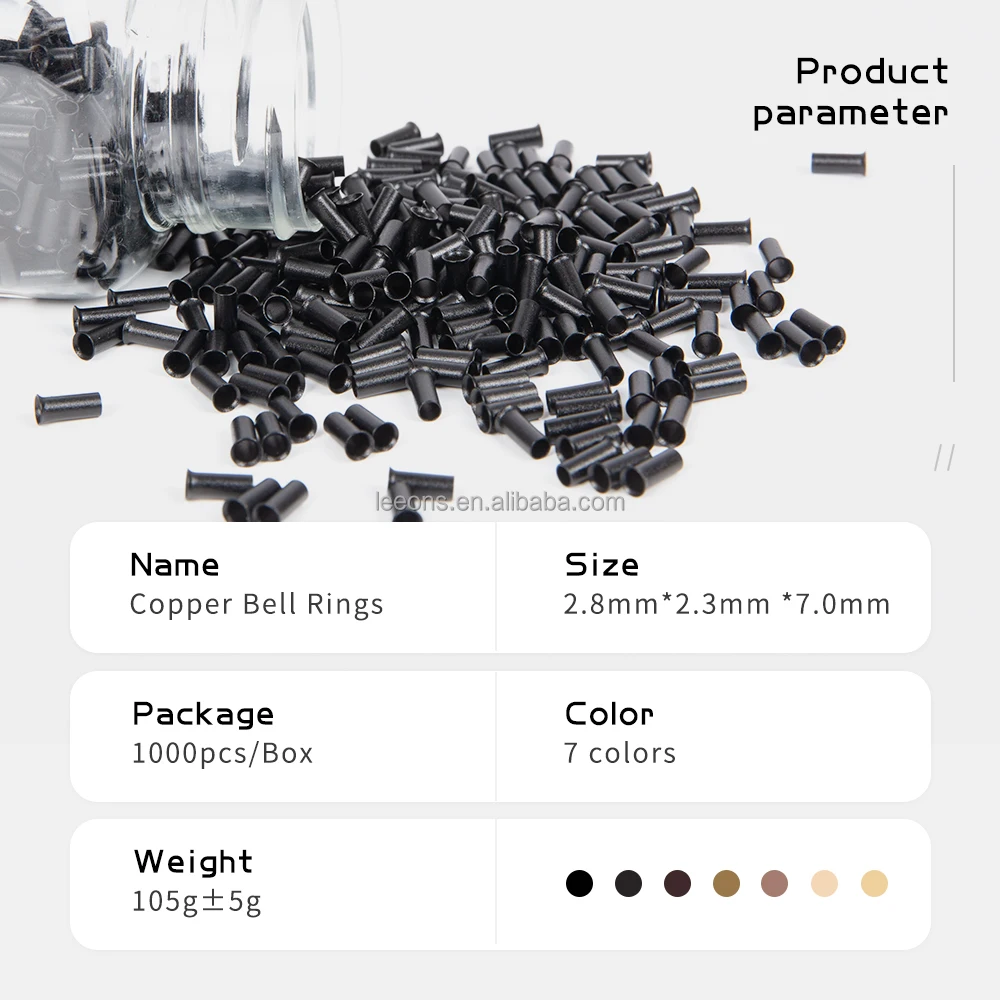 Leeons Black Color Pre Bonded Hair Extensions I Tip Hair Tool Flared Copper Tubes Micro Rings Pipes Beads