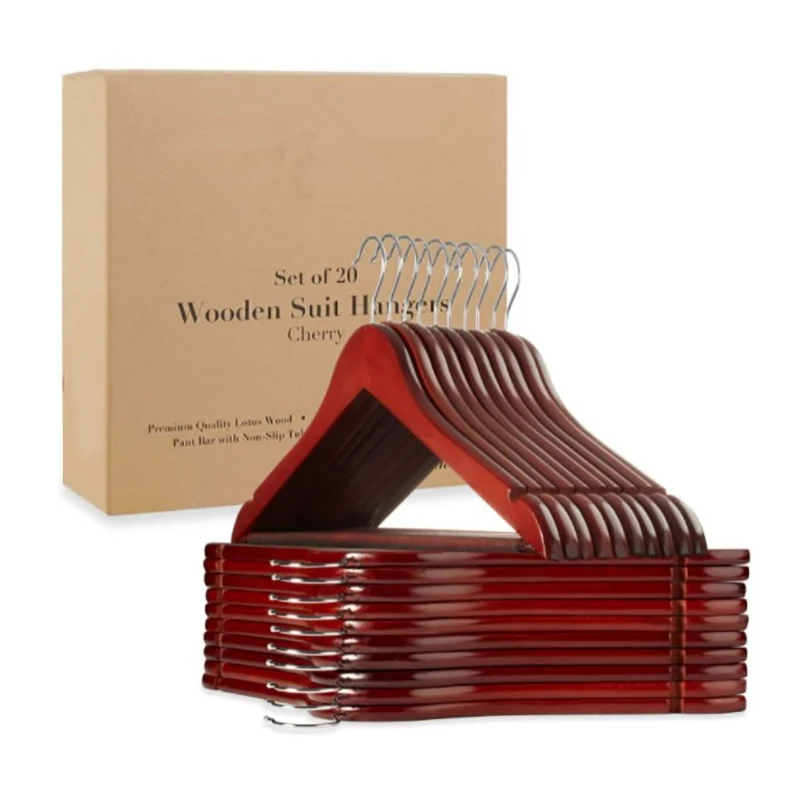 19 Years Hangers Manufacturer Wholesale Small Package Wood Hanger Free Sample Cherry Men Wooden Clothes Hanger