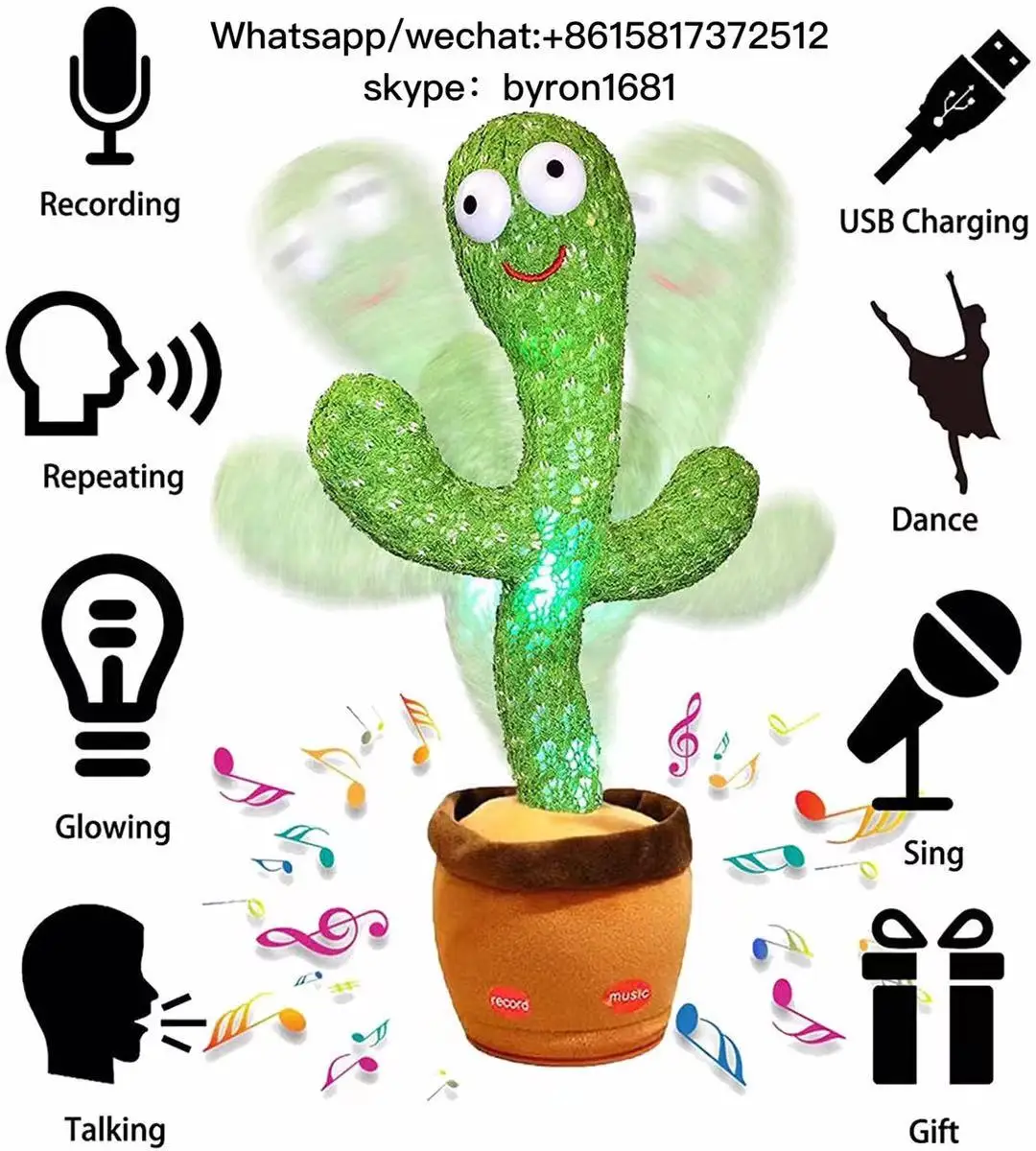 Plush toy Dancing cactus magic will twist, sing, learn, talk, birthday gift, twist doll toy