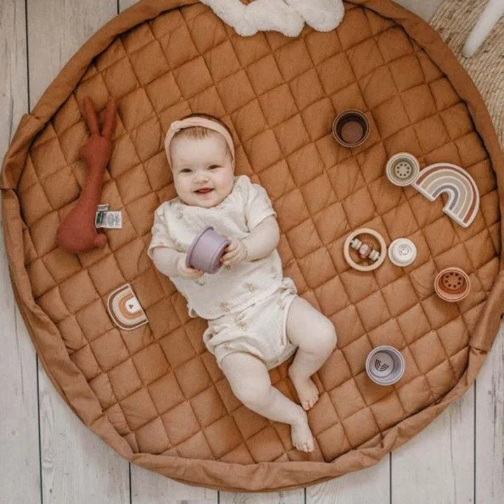 Ins Baby Cotton Fabric Mat Embroidery quilting Cotton Mat Nap Newborn Mat Folding Portable Mattress Play Bag For Children