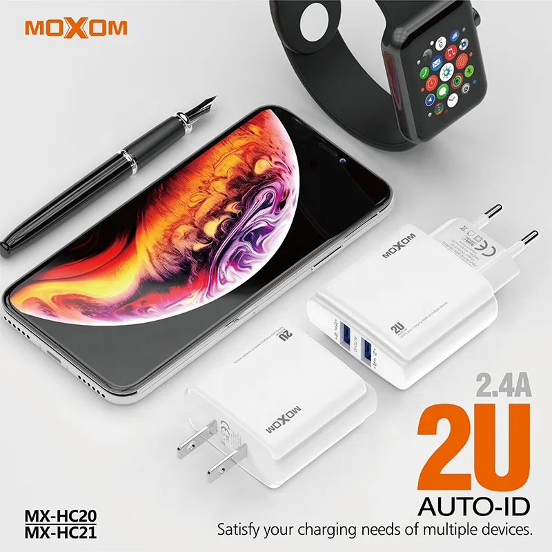 MOXOM USB Charger Head American US Plug Adapter 2.4A Power Adaptor Single Port Wall Charger for Travel Household