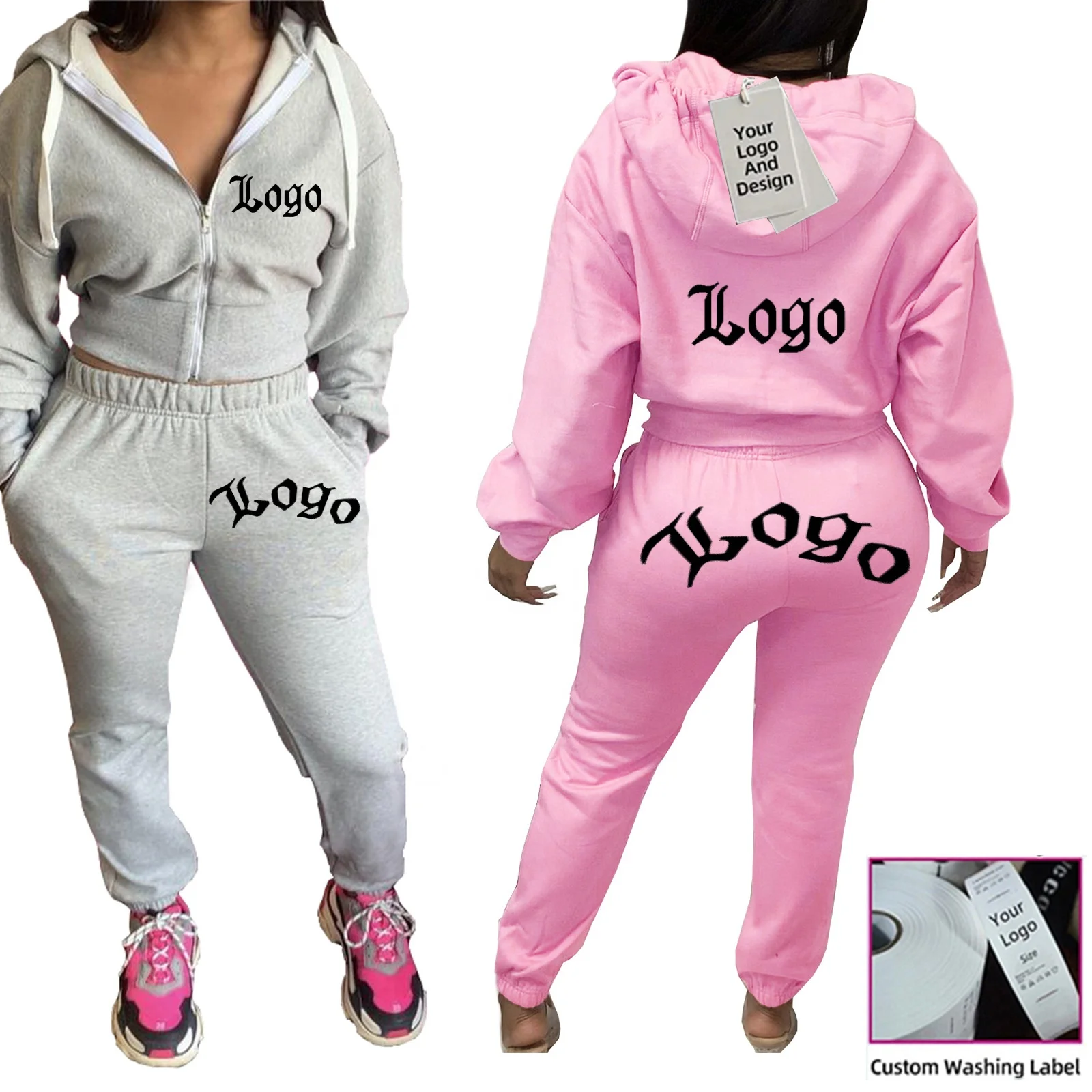 wholesale Custom private label logo Fall Clothing Two Piece Sets Women Tracksuit Hoodie Track Suit Jogging plain Sweat Suits