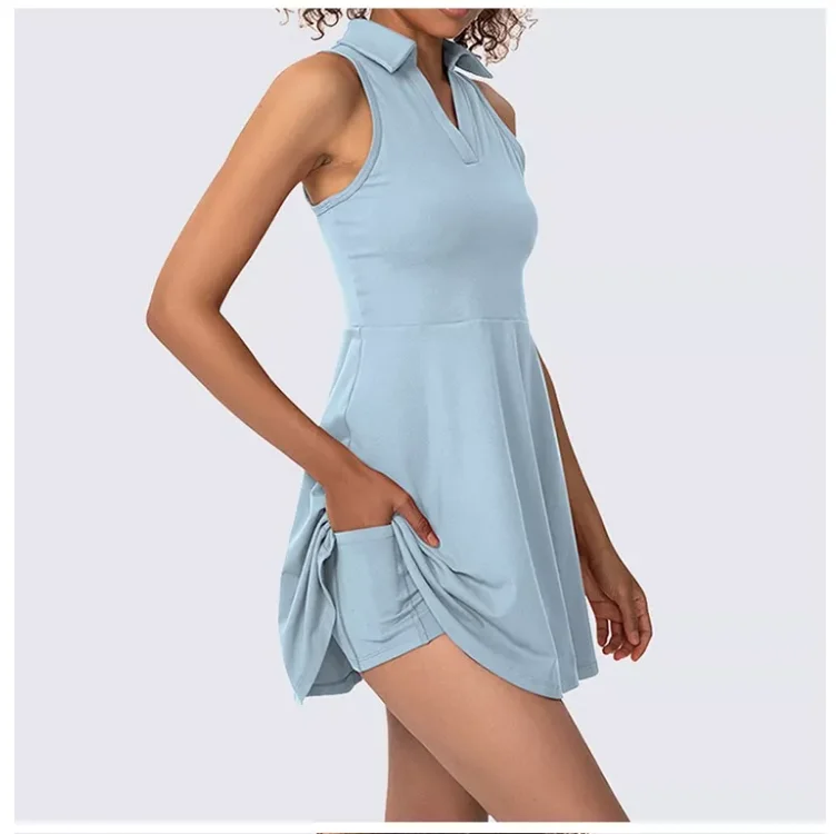 Пользовательский логотип, переработанная устойчивая нейлоновая одежда для тренировок, Женская теннисная юбка с шортами, платье для гольфа с воротником поло