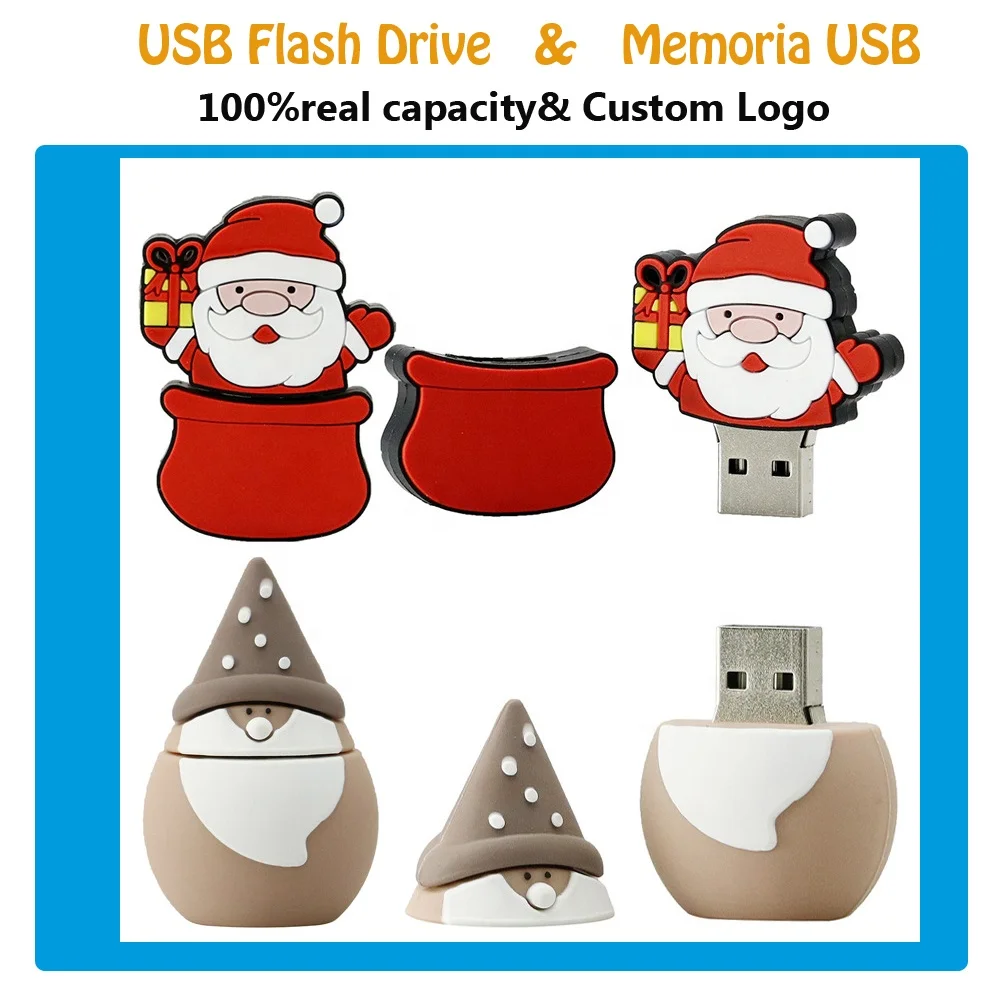 Bulk Custom USB Flash Drive  USB Pendrive From China Factory All Capacity Christmas Stocking PVC Flash Memory 8GB 16GB 32GB  64G