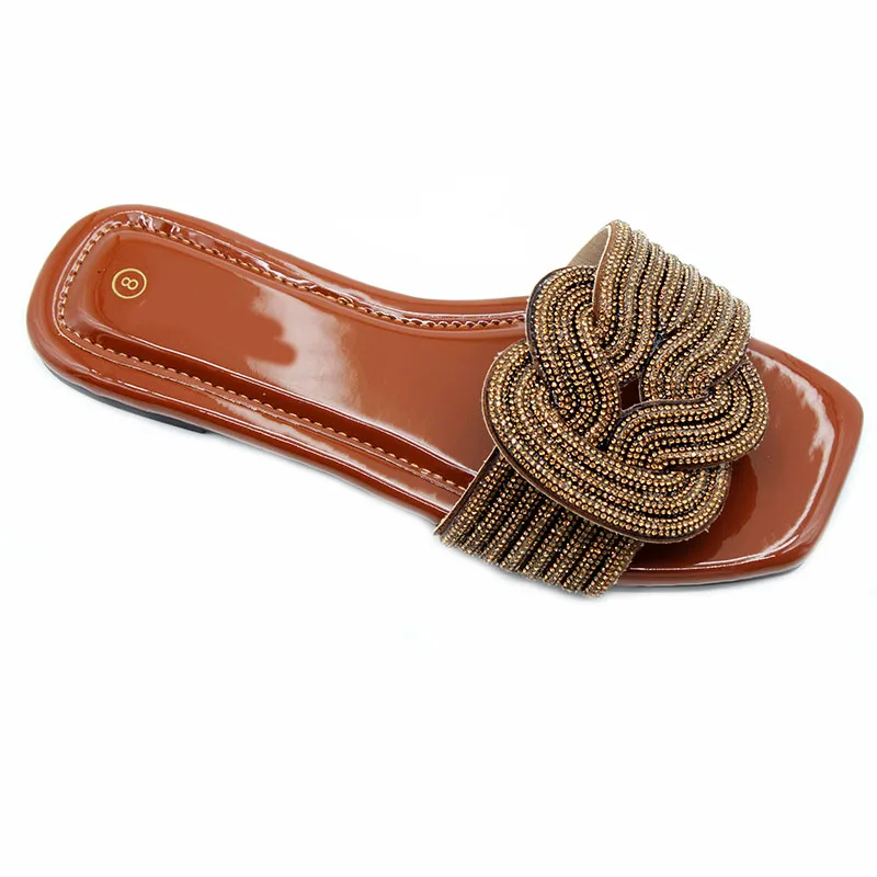 Foreign trade high quality fashion summer new 2024 slippers female rhinester Yiwu wholesale breathable fashion ladies slippers