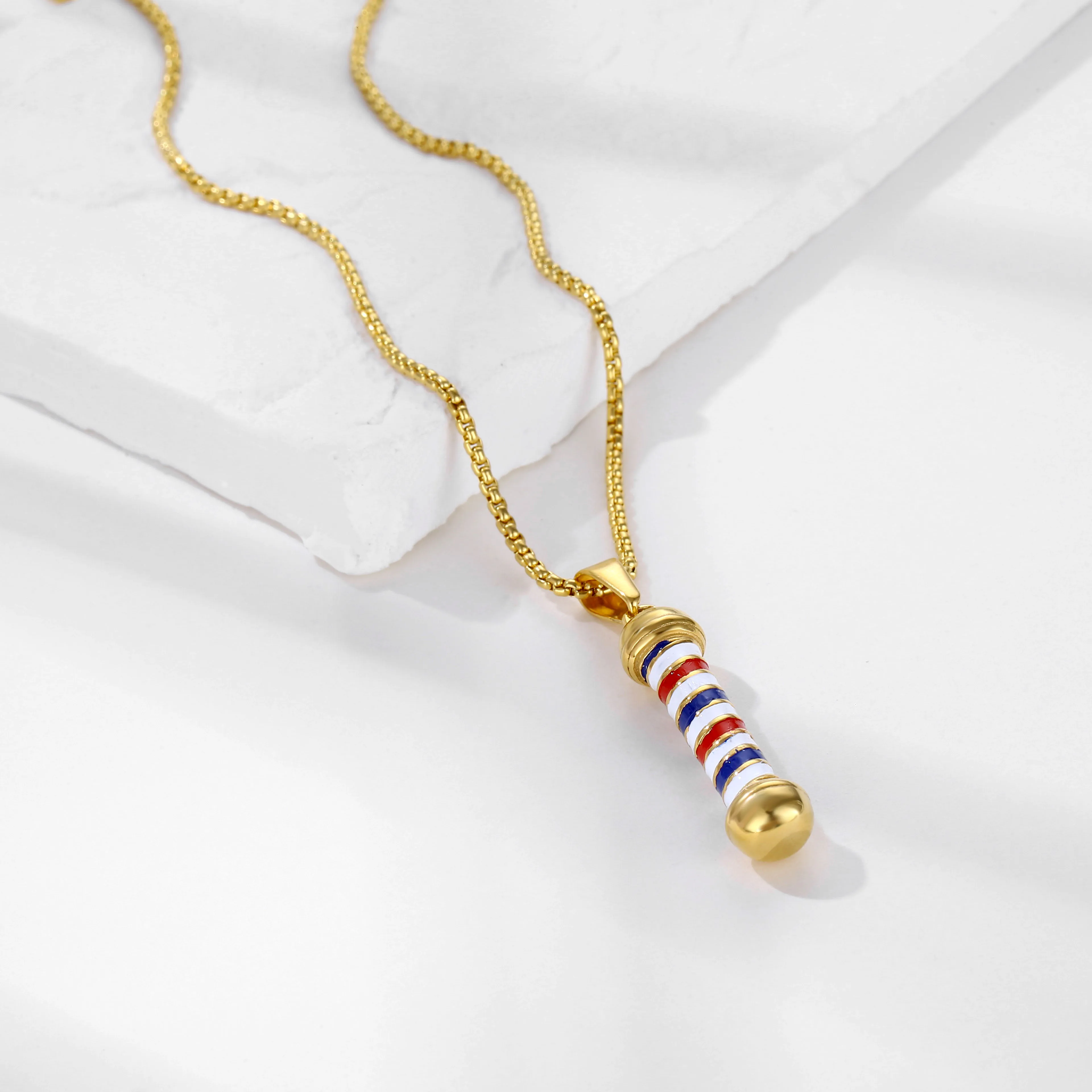 Retro 3D Barber Pole Necklace Barber Haircut Gothic Necklaces For Men Stainless Steel Long Chain hiphop Salon Pole Necklace