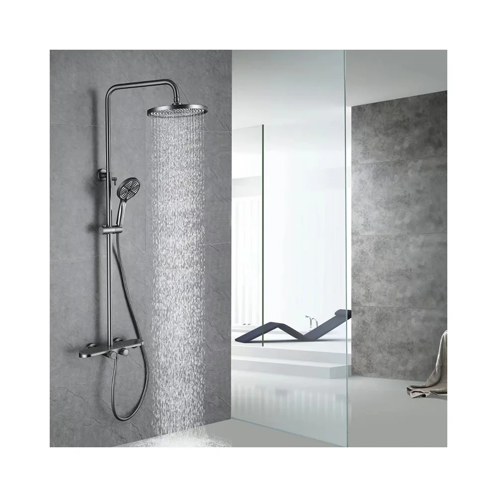 Modern Bathroom Rain Shower Panel System Hot Cold Bathroom Tap Thermostatic Shower Set