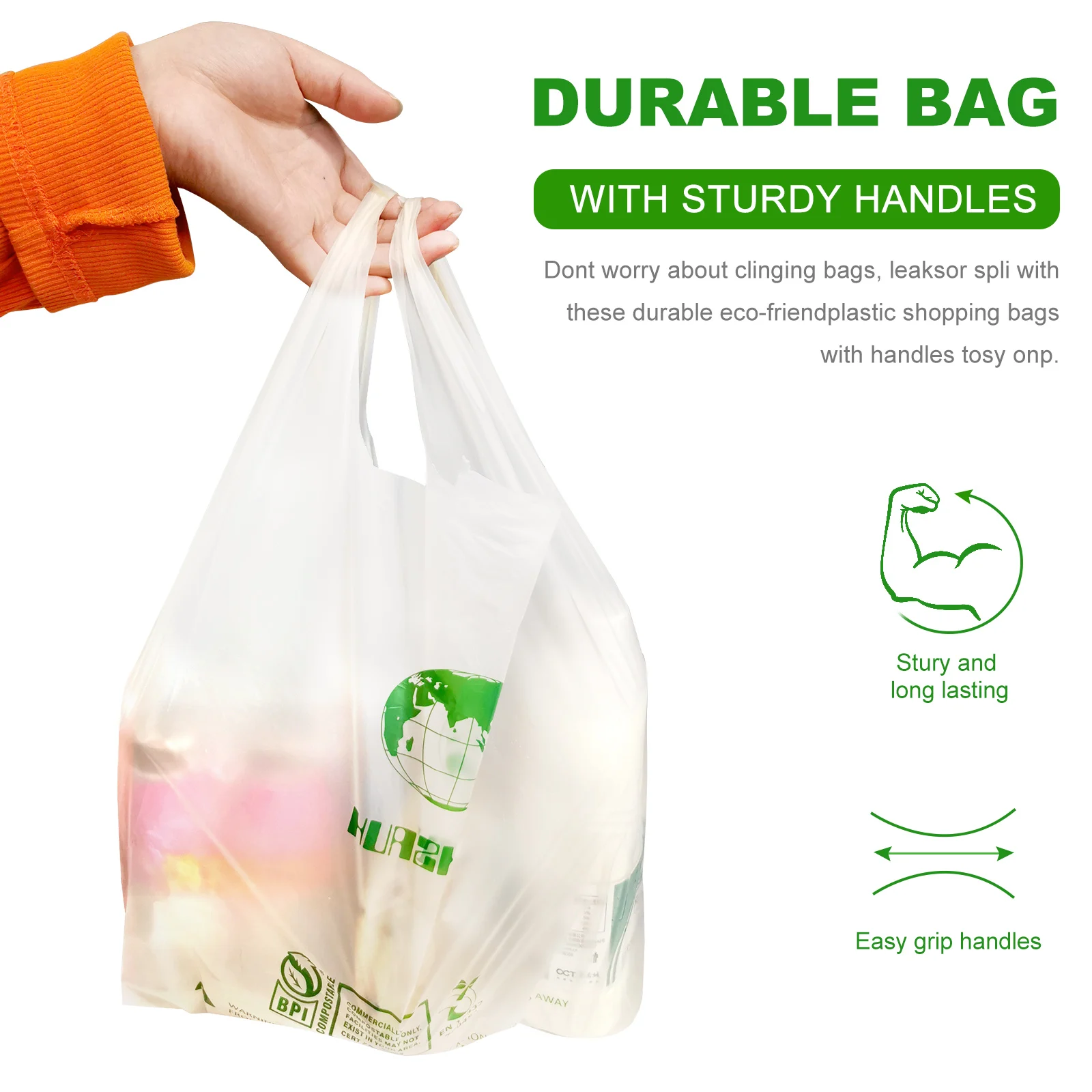Custom Printing Cassava Compostable Eco Friendly  Starch Plastic T-shirt Shopping Bags