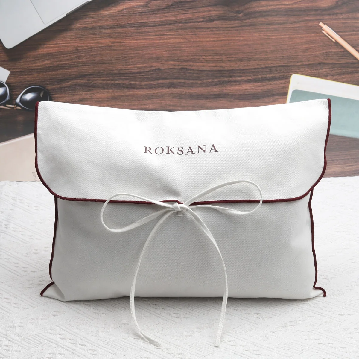 Factory Hot Sale White Twill Cotton Flap Clothes Handbag Packaging Bag Custom Logo Printed Wallet Bet Dust Cotton Envelope Pouch