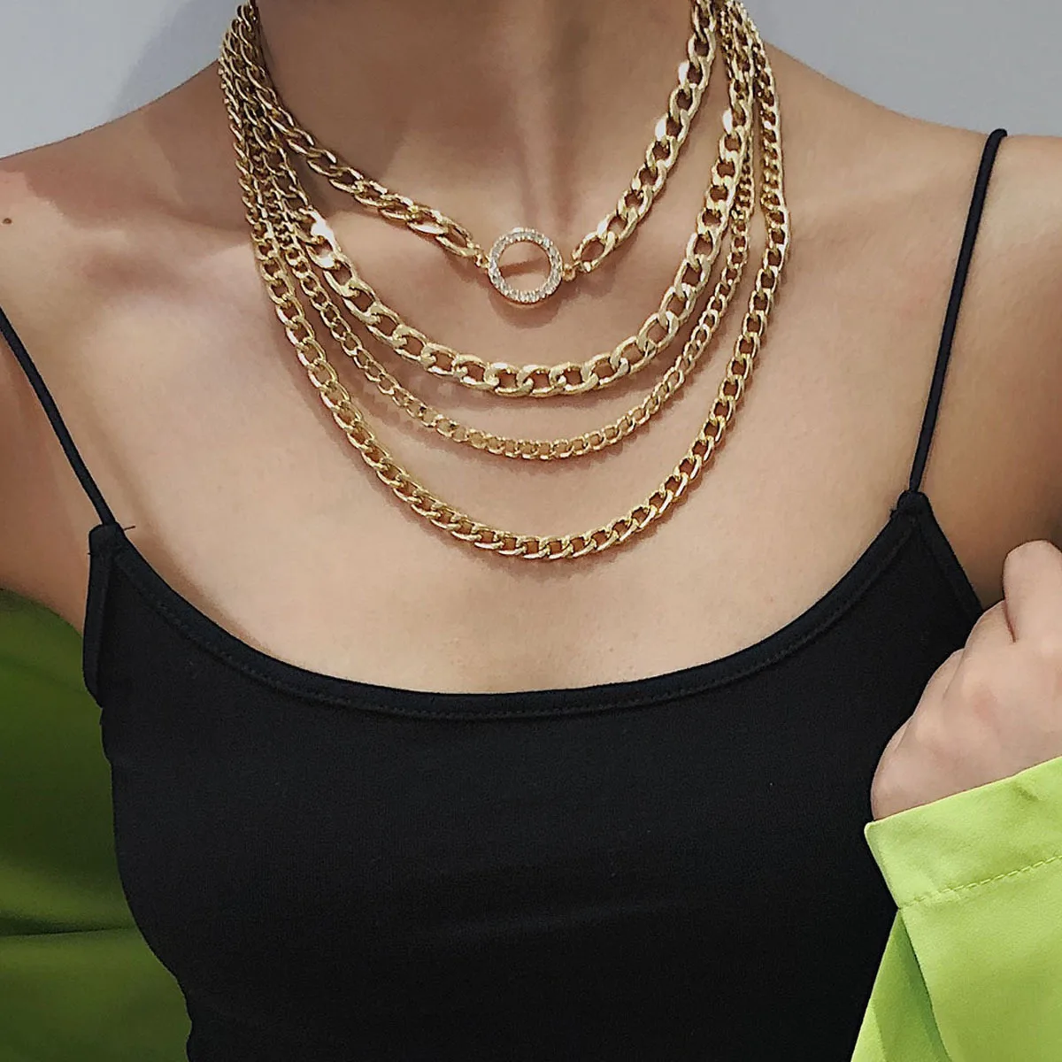 Gold and silver Luxury chain multi - layer geometric choker necklace for Women