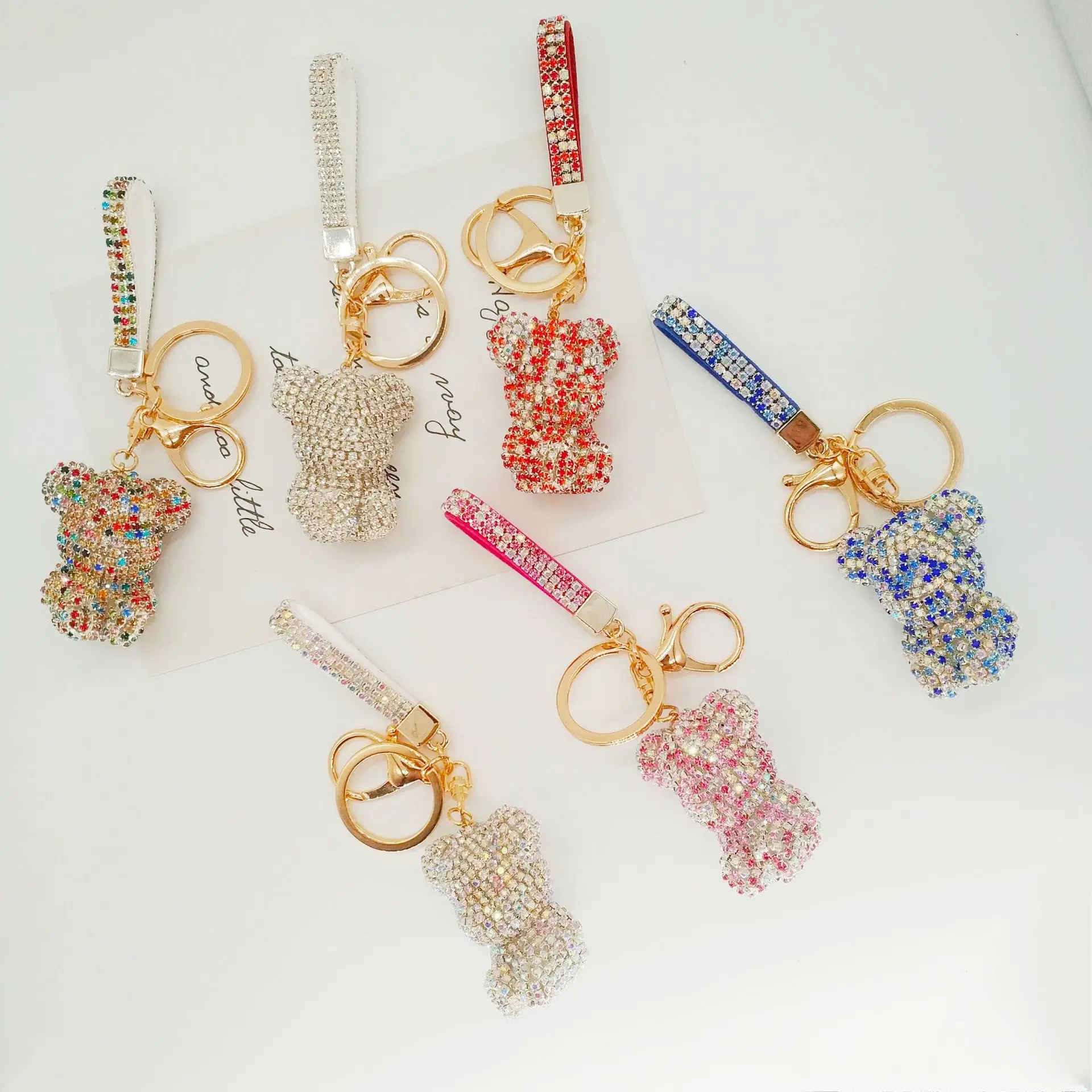 Cartoon Crystal Bear Doll Keychain Creative Sitting Violent Bear Keychain Luxury Designer Metal Keychain