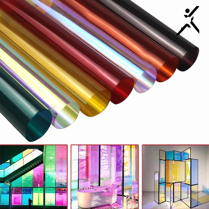 Stain Glass Tint Sun Blocking Self Adhesive Decorative Roll DIY Pale Pink Transparent Colorful Building Window Film