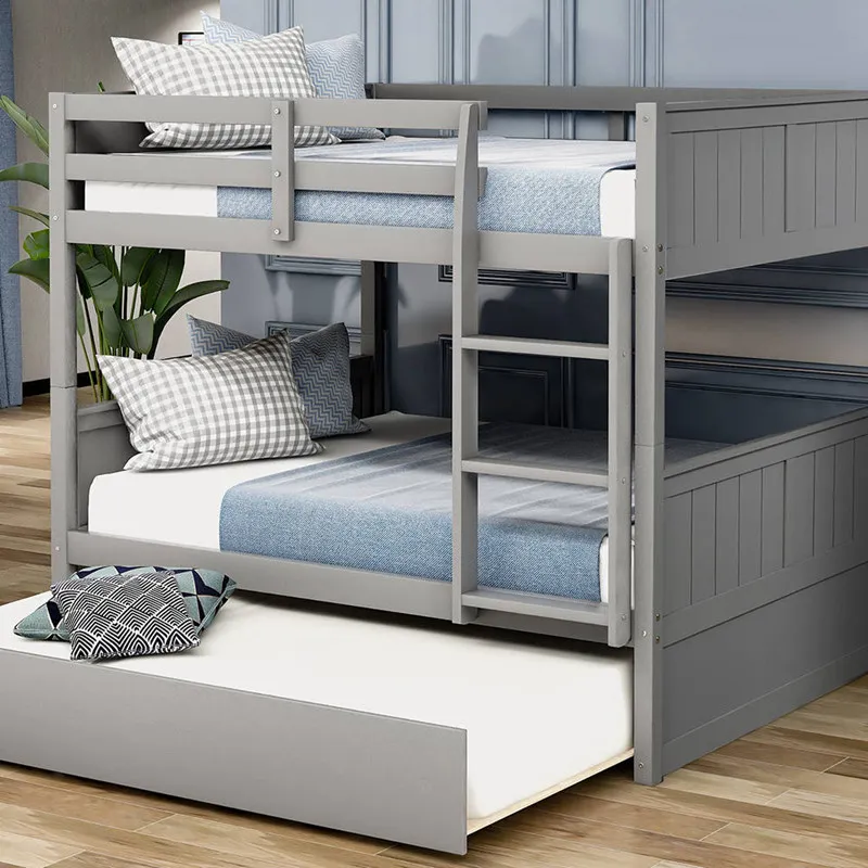 Wooden furniture double wooden children double bed with ladder guardrail bedroom double loft bed