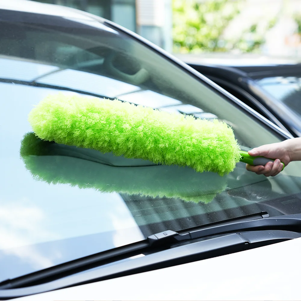 Scratch Resistant Feather Duster with Good Grips  Handle Cover Bendable Head Washable Green