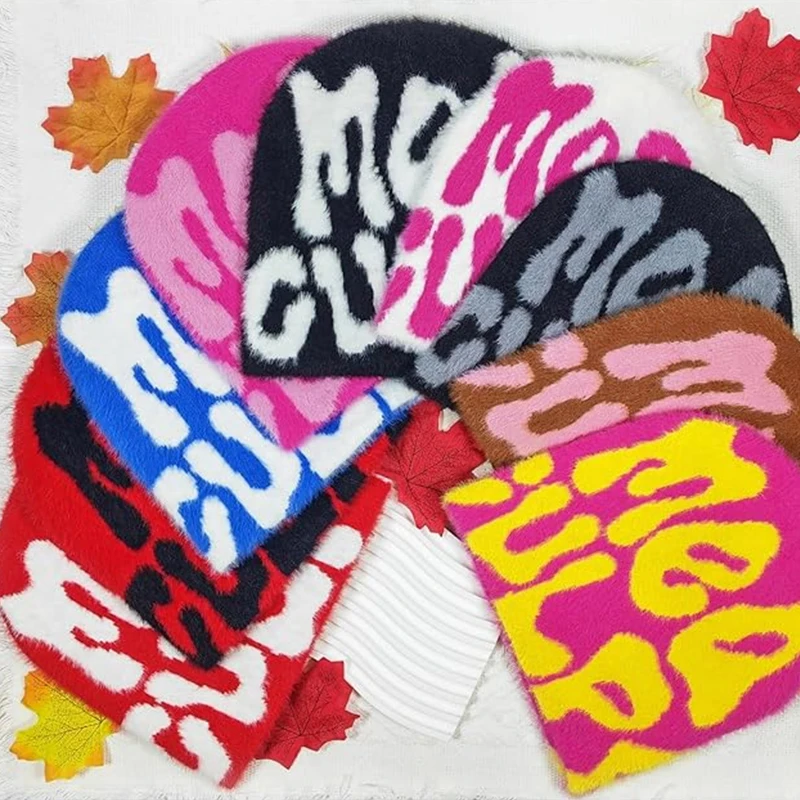 Promotion winter hats jacquard y2k beanie hat Acrylic Premium Cashmere Wool Mea Culpa Jacquard Mohair Beanie