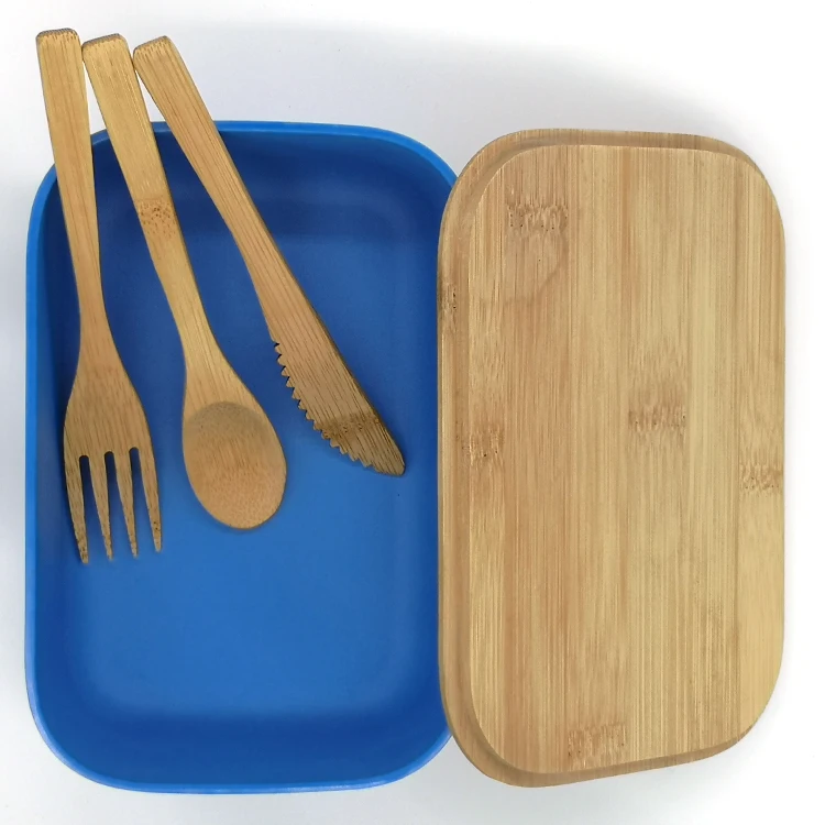 Food safe bamboo lunch box bento lunch case portable lunch box for children+bamboo travel utensil set
