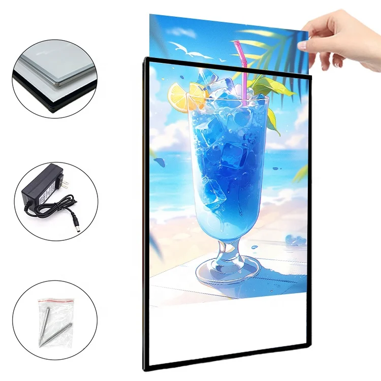 Custom size A1 Promotional LED light box 60.5*85CM 25.8w temper glass poster frame led advertising sign Menu light box indoor